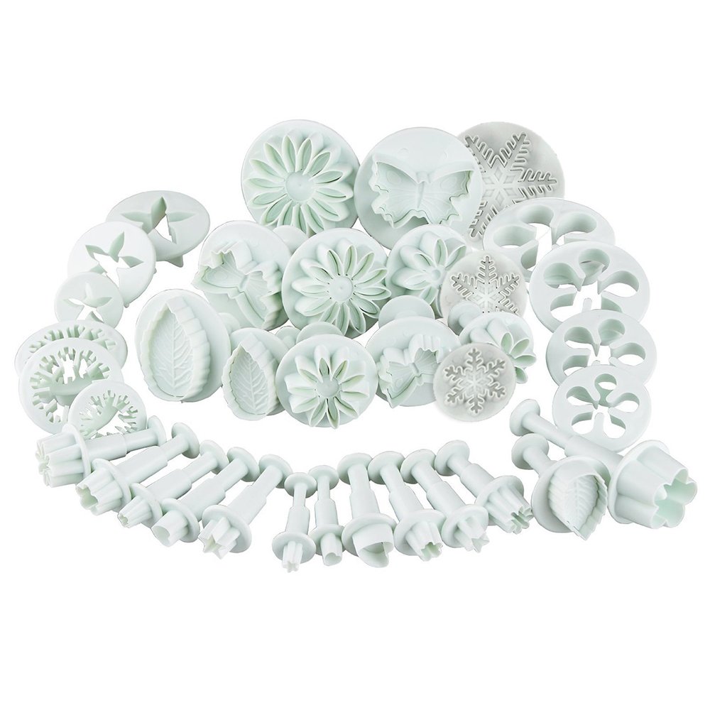 ilauke 36pcs Fondant Cutters Cookie Plunger Cutters Snowflake Flower Leaf Butterfly Shape Icing Modelling Tools for Cake Sugarcraft Decorating