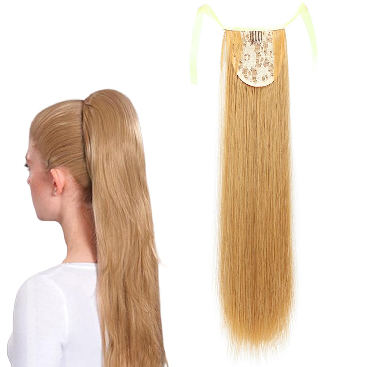 prinfantasy Hair Extensions Blonde Wig Ponytail Light Brown Curly Long Hair Bright Blonde GBMW040 โ image 1