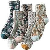 LLPUSLUO 5 Pack Womens Elegant Vintage Floral Socks Embroidered Frilly Ankle Cotton Flower Casual Harajuku Socks