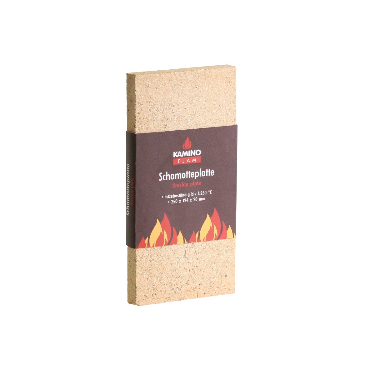 Kamino-Flam Chamotte Plate, Refractory Fireclay Plate for Pizza Oven, Fireplace, Stove and Combustible Chambers, Odourless Firebrick Temperature-resistant up to 1,250 °C, approx. 250x124x20 mm