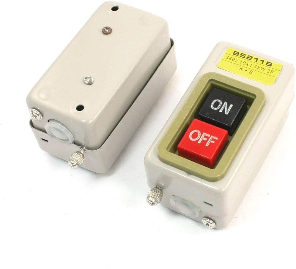 LDEXIN 2pcs 3 Phase On Off Self Locking Push Button Momentary Control Switch 380V 10A 1.5KW BS-211B