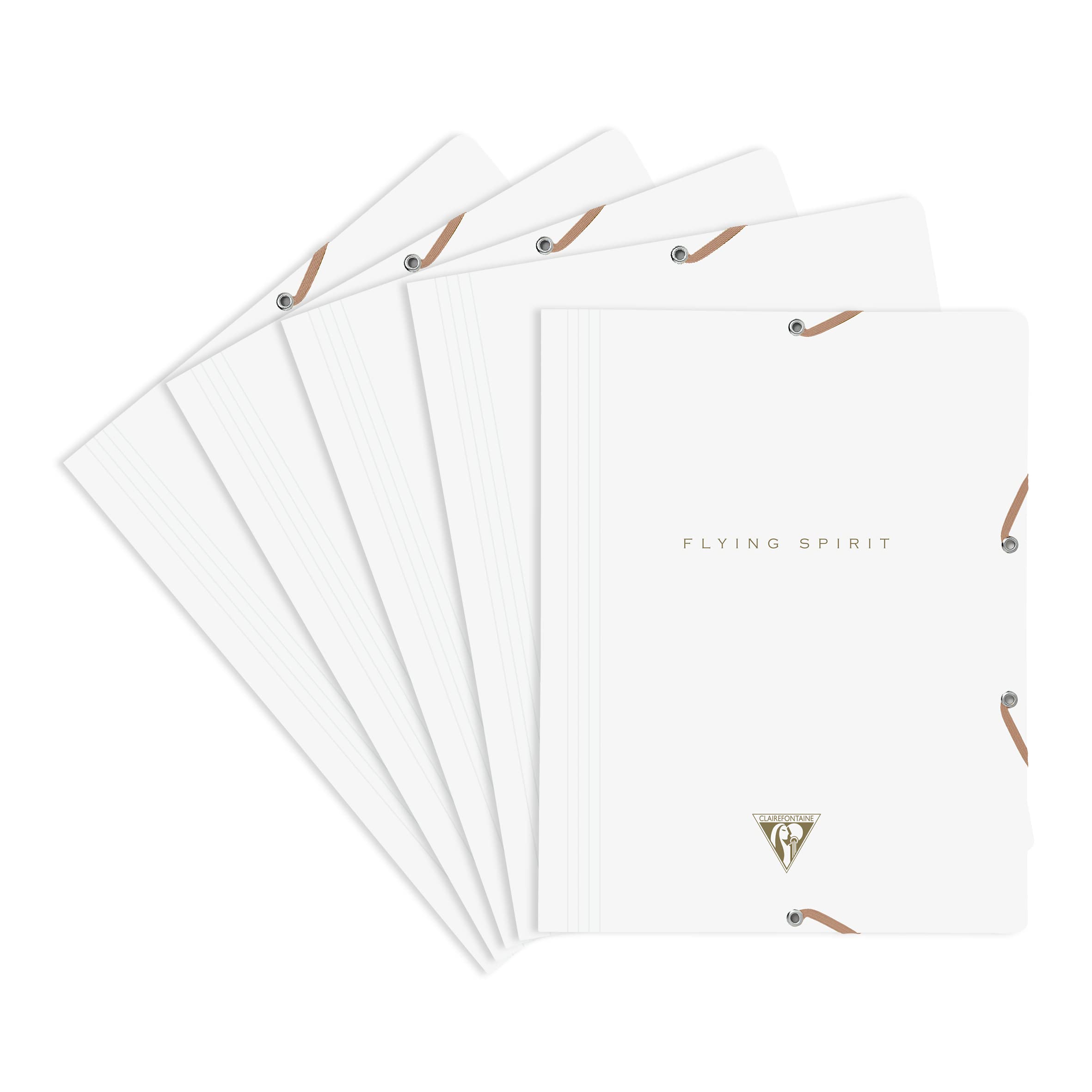 Clairefontaine 104514C - A pack of 5 folders with elastic 3 flaps Flying Spirit 24x32cm, laminated white card cover, assorted patterns