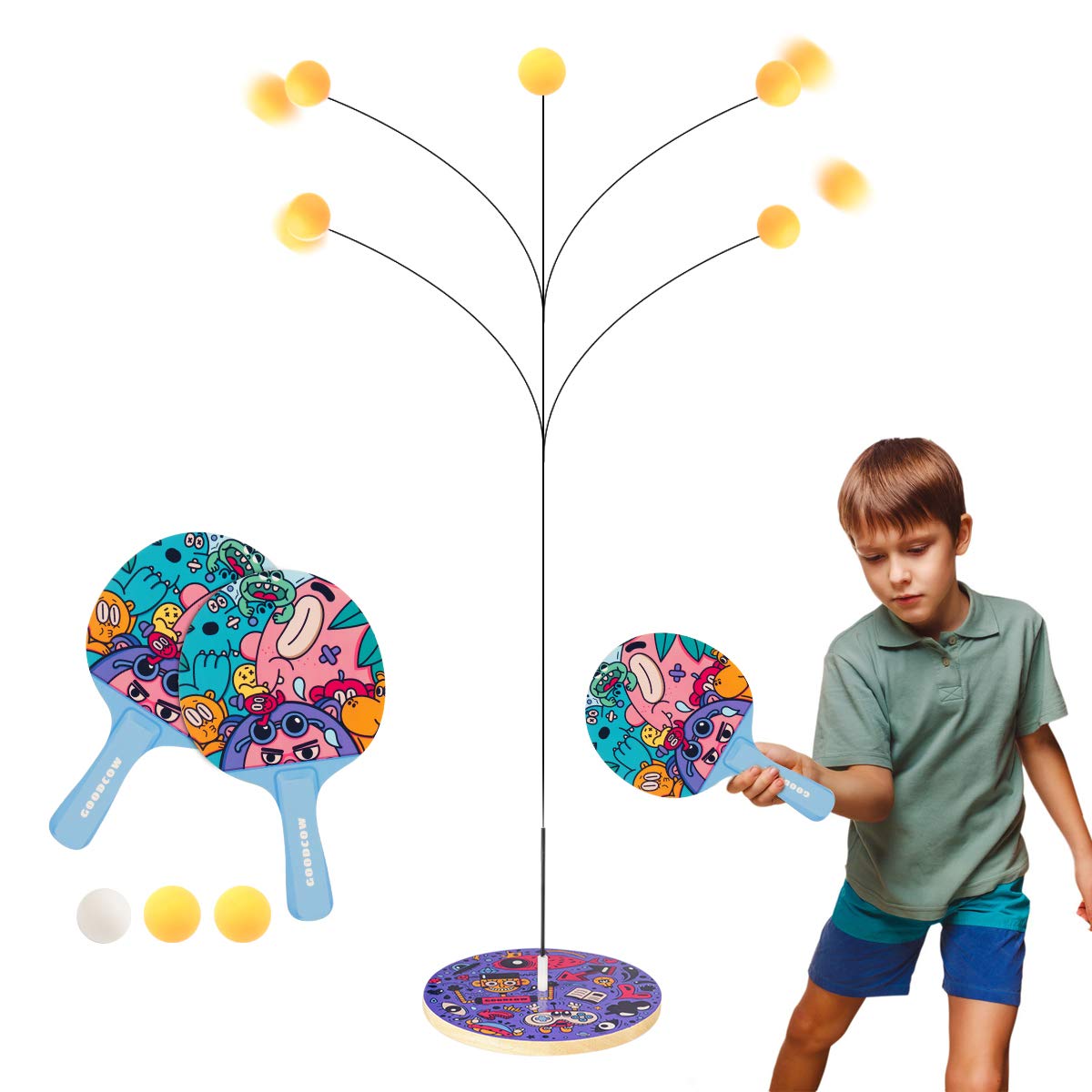 Surplex Table Tennis Trainer Set, Cartoon height Elastic Soft Shaft Rebound Ping Pong Training Equipment, Leisure Decompression For Adults And Children Improve Coordination/Reaction/Ability