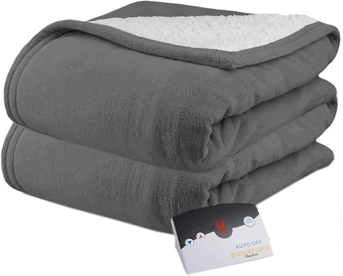 Biddeford 2060-9052140-902 MicroPlush Sherpa Electric Heated Blanket Twin Grey