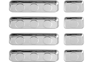 Rechabite 8 Pieces Magnetic Trays Set Stainless Steel Magnet Tool Tray Parts Holder for Screws, Sockets, Bolts, Pins, Mechanic's and Automotive
