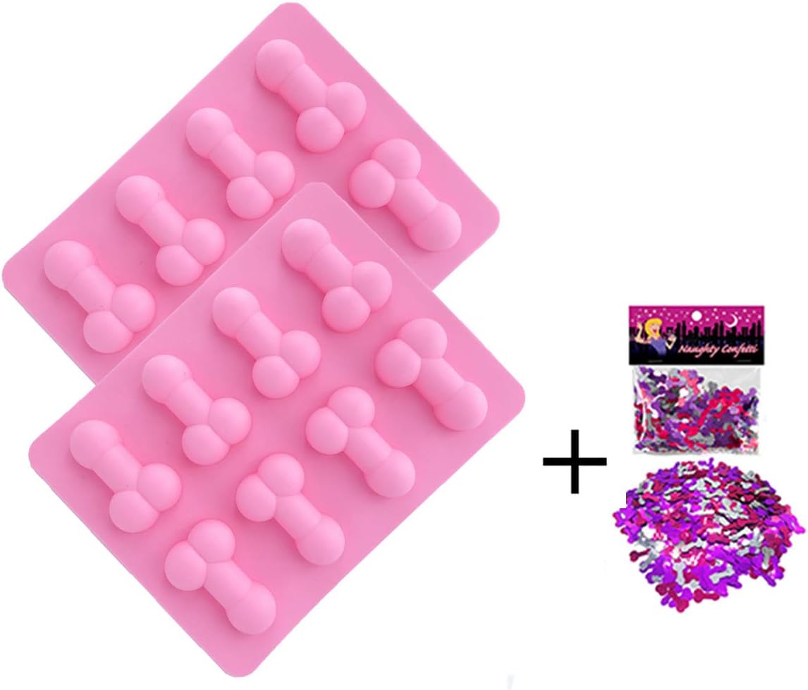 2Bachelorette Party Molds - Candy Chocolate Mold Silicone Ice Cube Soap Tray Molds with a Pack Confetti by Ucity