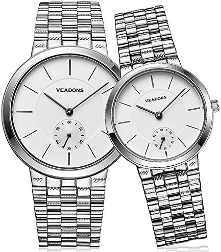 VEADONS His Hers Couple Wrist Watches Gift Set - Swiss Movement -Sapphire Lovers Watches White (set of 2)