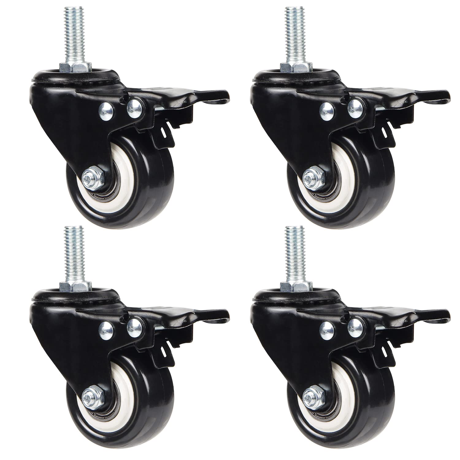 AMIGOB 4 pcs Castpr Wheels 50mm Heavy Duty Rubber Swivel Industrial Caster with Brakes Moving Caster Wheels, M10 Screws
