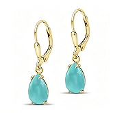 14K Gold Plated Gemstone Teardrop Earrings for Women – Birthstone Jewelry – Dainty Leverback Earrings in Gold Over 925 Sterling Silver – Elegant Gift for Women
