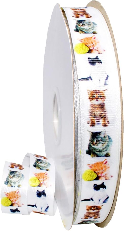 Morex Ribbon Precious Pets Real Cats Ribbon, 7/8 inch by 20 yards