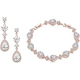 Elegant Teardrop Earrings & Bracelet Set, Gold Plated Bridal Jewelry for Wedding Bride Bridesmaid, Prom Party Dangle Matching Jewelry Gift