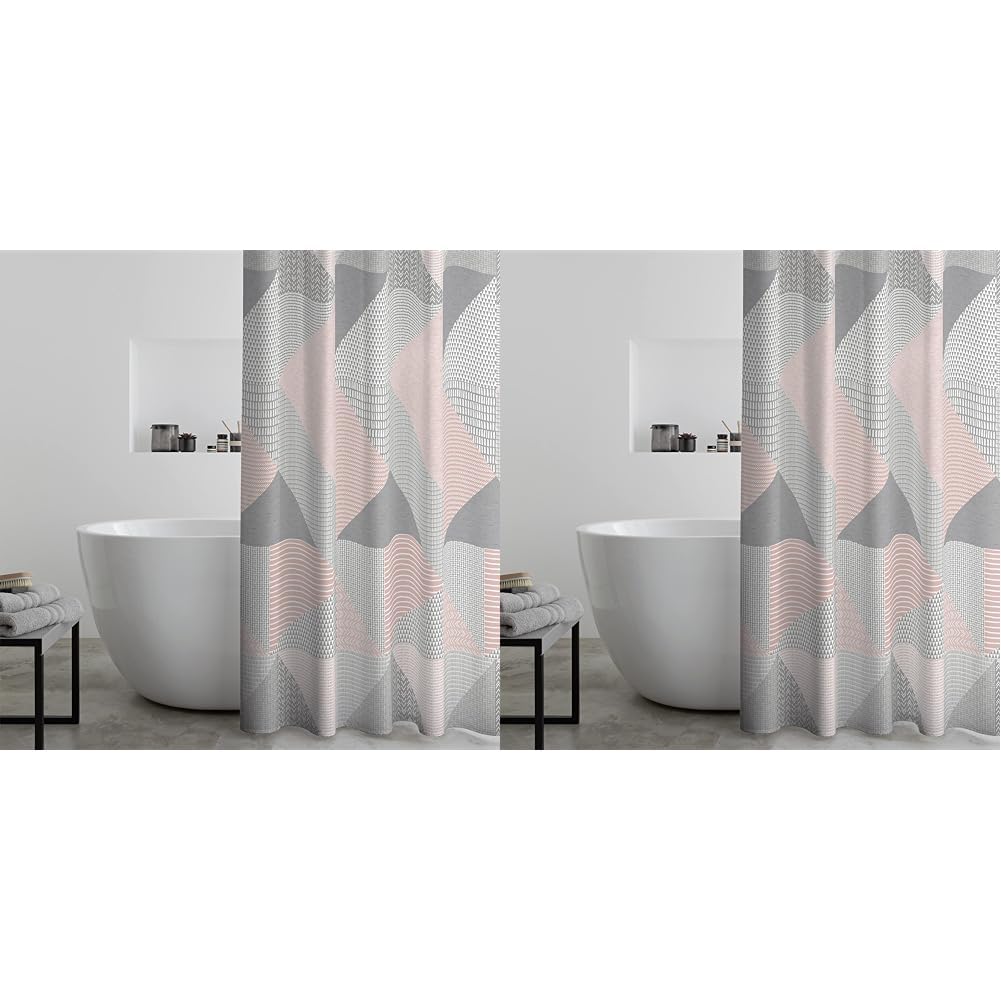Catherine Lansfield Larsson Geo 180x180cm Shower Curtain Blush Pink (Pack of 2)