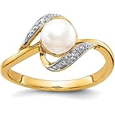 JewelryWeb 10k Solid Yellow Gold Diamond and Fw Cultured Pearl Ring Size 7.00 Ring for Women
