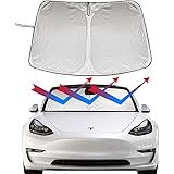 ROCCS Tesla Model 3 Model Y Front Sunshade Protector, Sun Shade Auto Windshield Reflective Cover Sun Visor with Elastic Rope,