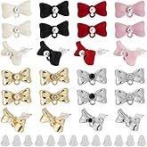 SOFPLATE 32Pcs 8 Styles Bow Earring Stud Findings Bow Earring Posts Colorful Alloy Cute Imitation Pearl Rhinestone Dangle Ear Accessories with Loop for Jewellery Making DIY Crafts Supplies Women