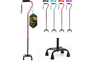 BeneCane Quad Cane Adjustable Walking Cane with Offset Soft Cushioned Handle for Men & Women Lightweight Comfortable with 4-Pronged feet for Extra Stability