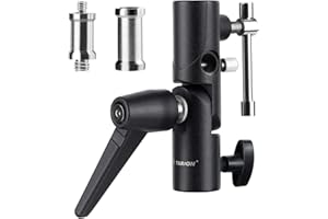 TARION Camera Flash Bracket Mount Adapter H-Shape 2-Part Swivel Tilt Metal Umbrella Softbox Holder 180° Adjustable 1/4" 3/8" Lamp Light Stand Mount Tripod
