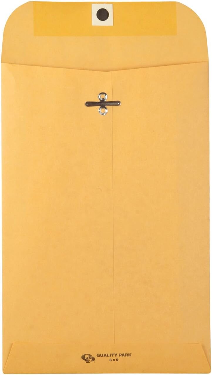 Quality Park 6 x 9 Clasp Envelopes, Clasp and Gummed Closures for Storing or Mailing, 28 lb Kraft Paper, 100 per Box (QUA37855) : Office Products