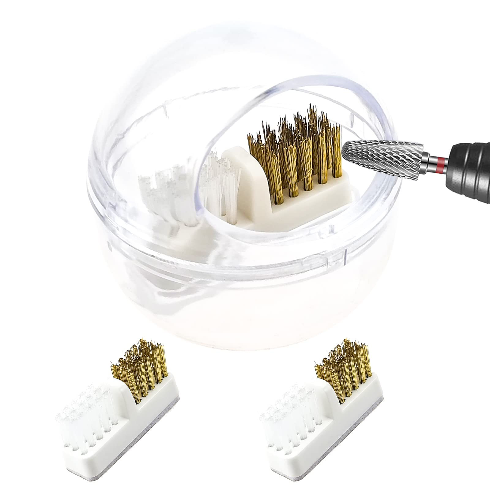 Mini Nail Drill Bits Cleaner Brush Case with Clear Cover and Replacement Brush for Nail Drill Head Cleaning