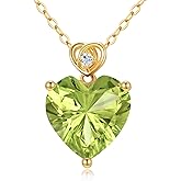 NFYBD 14k Gold Love Heart Gemstone Birthstone Necklaces for Women 3 Carat Heart-cut Created Birthstone Anniversary Birthday Mother's Day Pendant for Her 16+1+1 inch