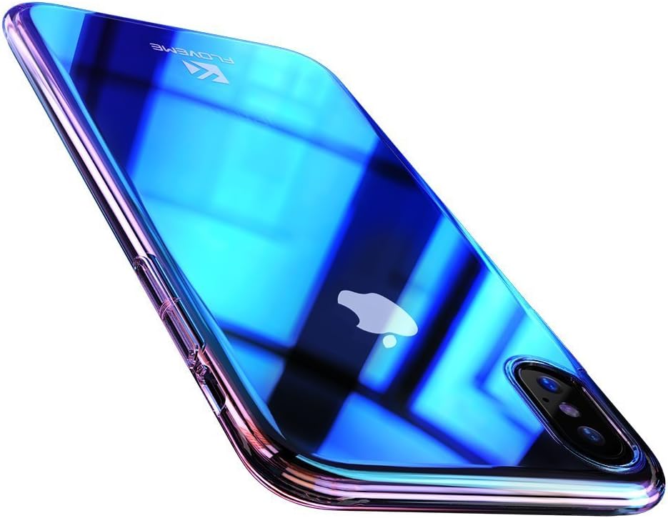 FLOVEME iPhone X Case, Slim Fit Gradual Colorful Gradient Change Color Ultra Thin Lightweight Electroplating Bumper Anti-Drop Clear Hard Back Cover Holder, Transparent Blue