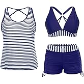 Yonique 3 Piece Tankini Swimsuits for Women Swim Tank Top Bathing Suits with Boy Shorts and Bra Athletic Swimwear