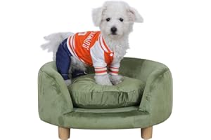 Yoonnie room Dog Sofas and Chairs for Small Pet/Dog Sofa Chair with Soft Velvet Fabric / /Wooden Frame Cat Sofa Chair/Dog Sofa Bed with Washable Cushion for Small Dog Rest Using (Green)