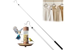 Frebuta 51 Inch Closet Pole Reach with Hook, Stainless Steel Sponge Handle, Clothes Hook Pole for High Places, Shutters, Ceil