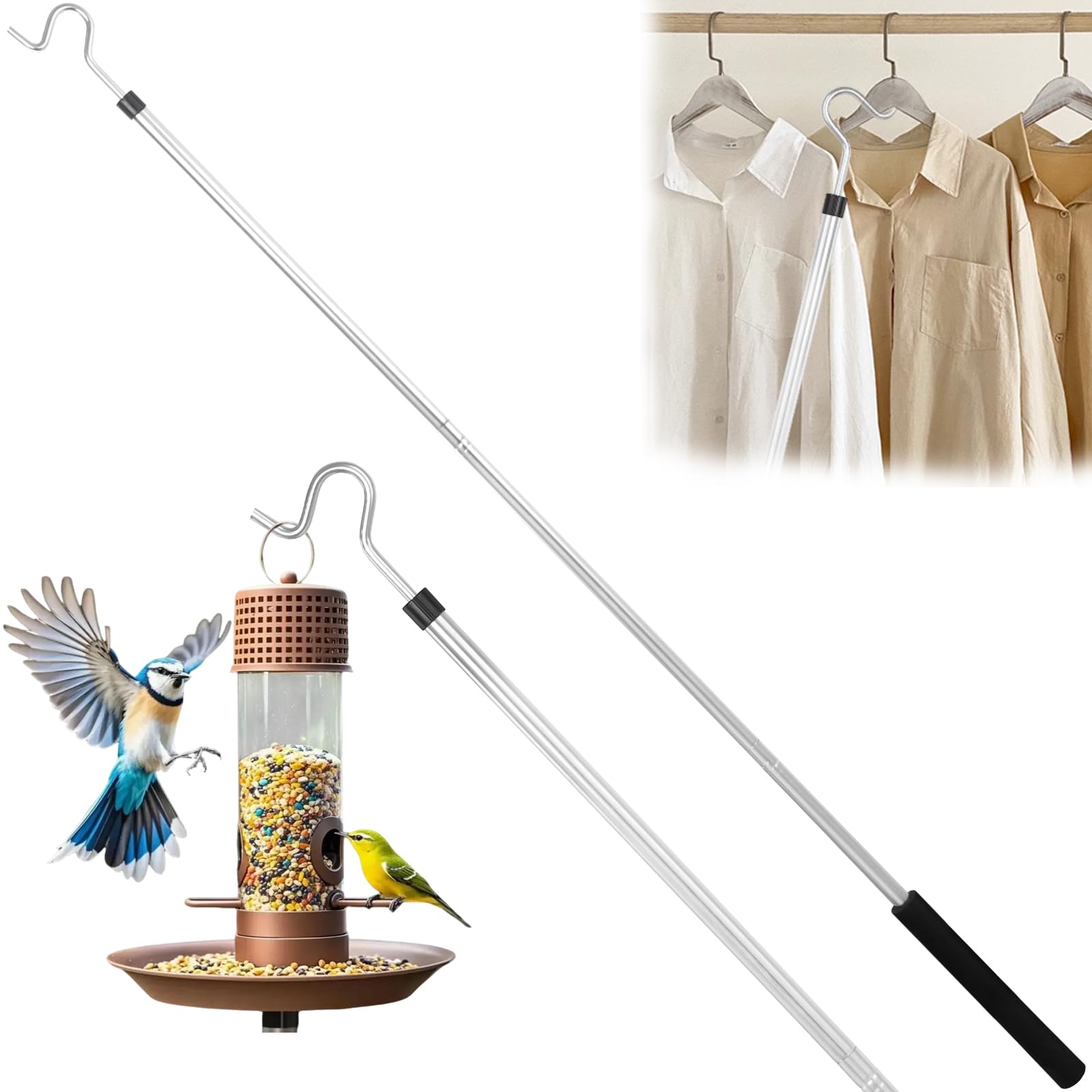 Photo 1 of Frebuta Clothing Hook Pole,51 Inch Closet Pole Reach with Hook Stainless Steel Sponge Handle Length Clothes Hook Pole Get Clothes From High Places Be Used Shutters Ceiling