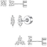 Angelady Flat Back Earrings Set for Women, Sterling Silver Flat Back Stud Earring Hypoallergenic Earrings, Dainty Gold Cartilage Earring Helix Piercing Jewelry for Women 3 Pairs