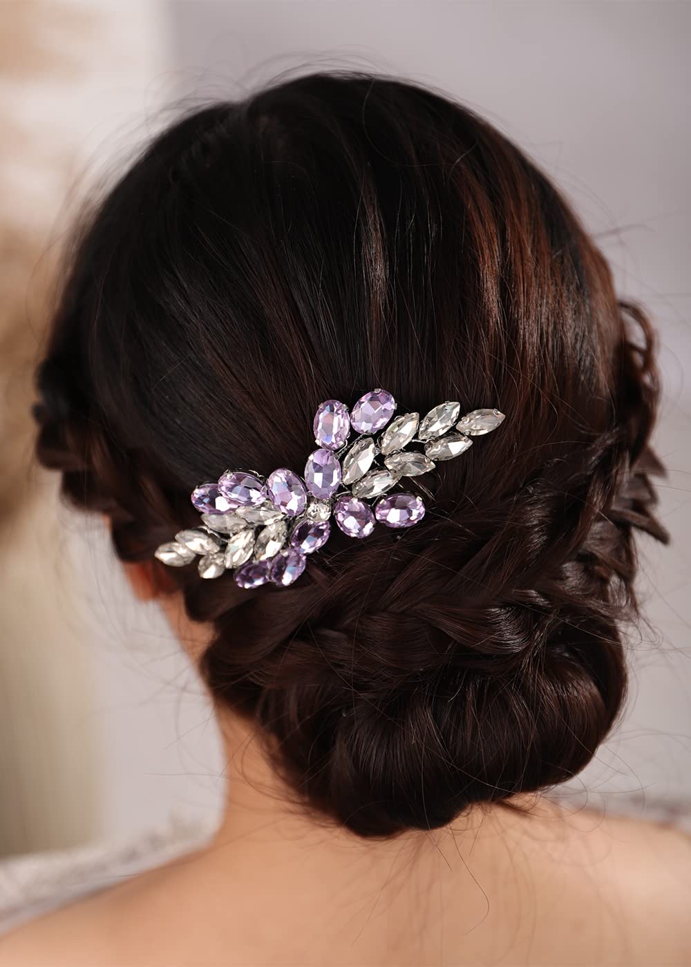 BERYUAN Bridal Purple Crystal Rhinestone Hair Comb Silver Wedding Headband Teardrop Crystal Rhinestone Wedding Hair Accessories Silver Bride Headpiece for Brides Bridesmaid (purple)