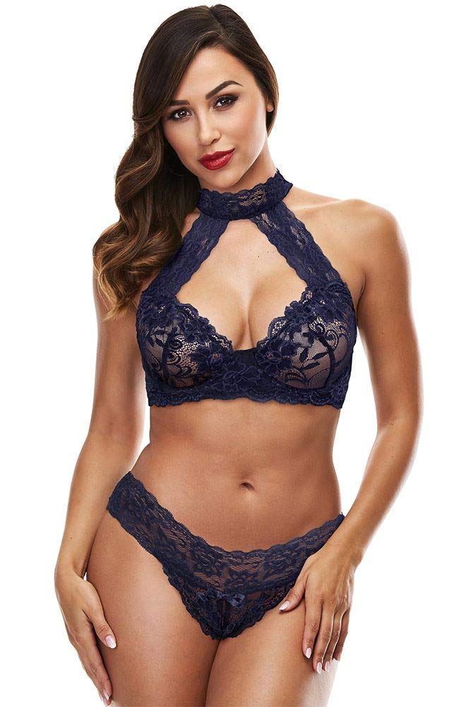 Baci Lace Halter Bikini Set Blue M/L