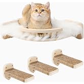 COOLEX Cat Wall Shelves - 3 Steps Scratch Post &amp; Hammock Bed with Plush Cover, Climbing Shelf for Indoor Cats (Wood)