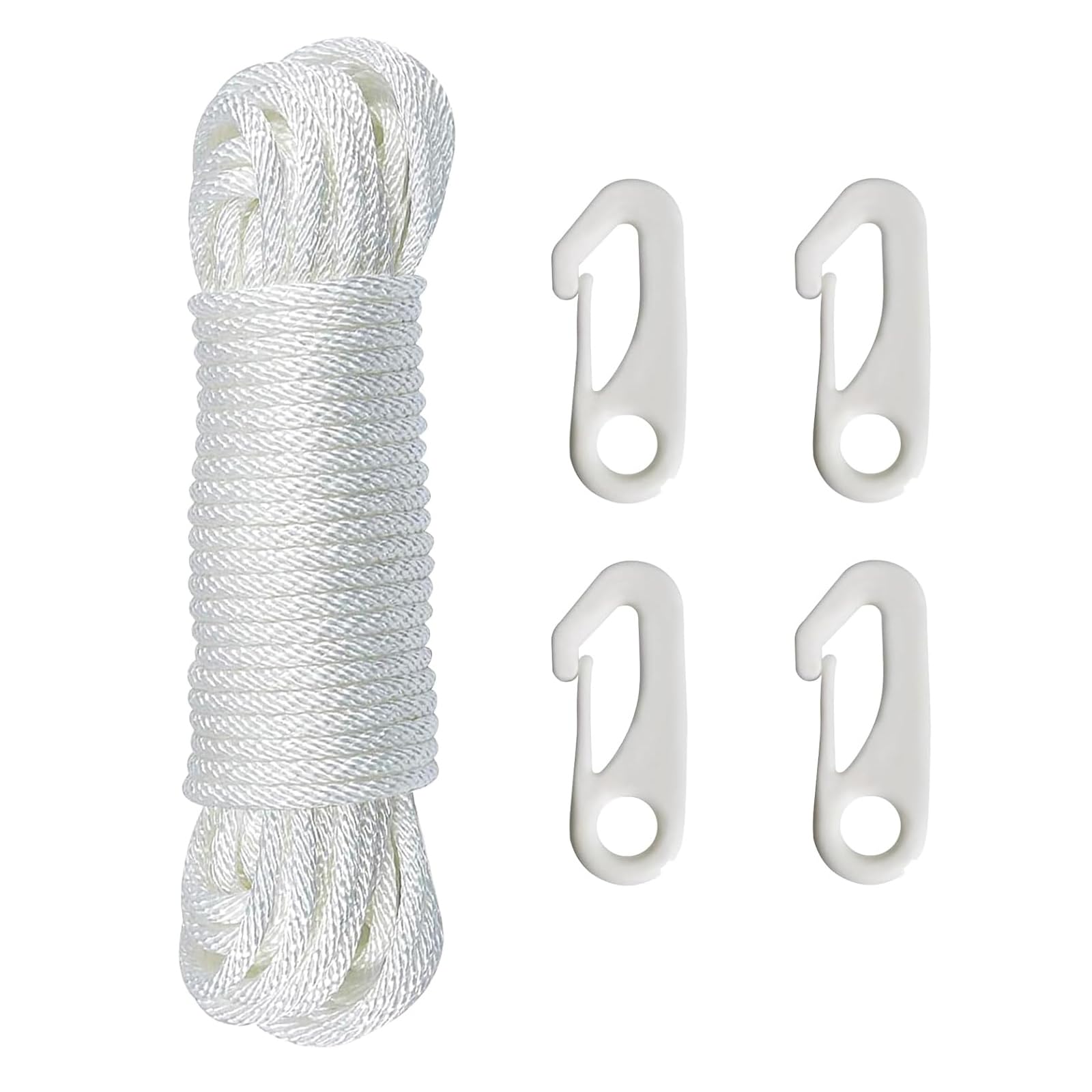 Flag Pole Rope with Flag Pole Clip, 15M Nylon Flag Rope Flagpole, 6mm ThickNylon Flag Rope with 4 Flag Pole Clip Flag Pole Halyard Rope Kit for Outdoor Sailboat Garden Camping