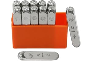 NUOBESTY 12Pcs Flower Pattern Steel Punch Stamp Set DIY Leather Carving Metal Stamping Tool for Jewelry