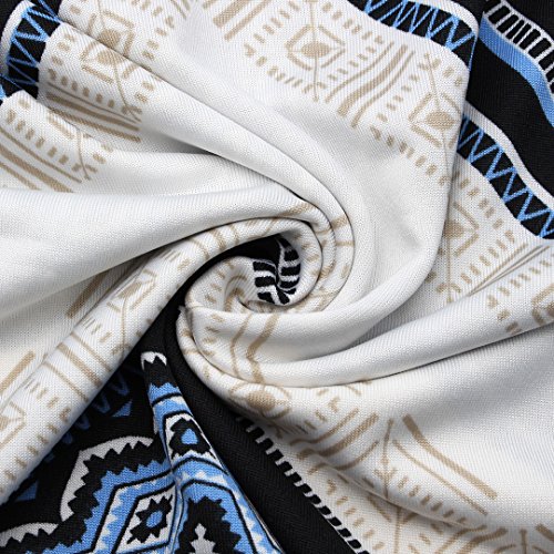 Women Fashion Summer Printed High Waisted Beach Maxi Skirts Long Skirt(White Geometric), 2XL