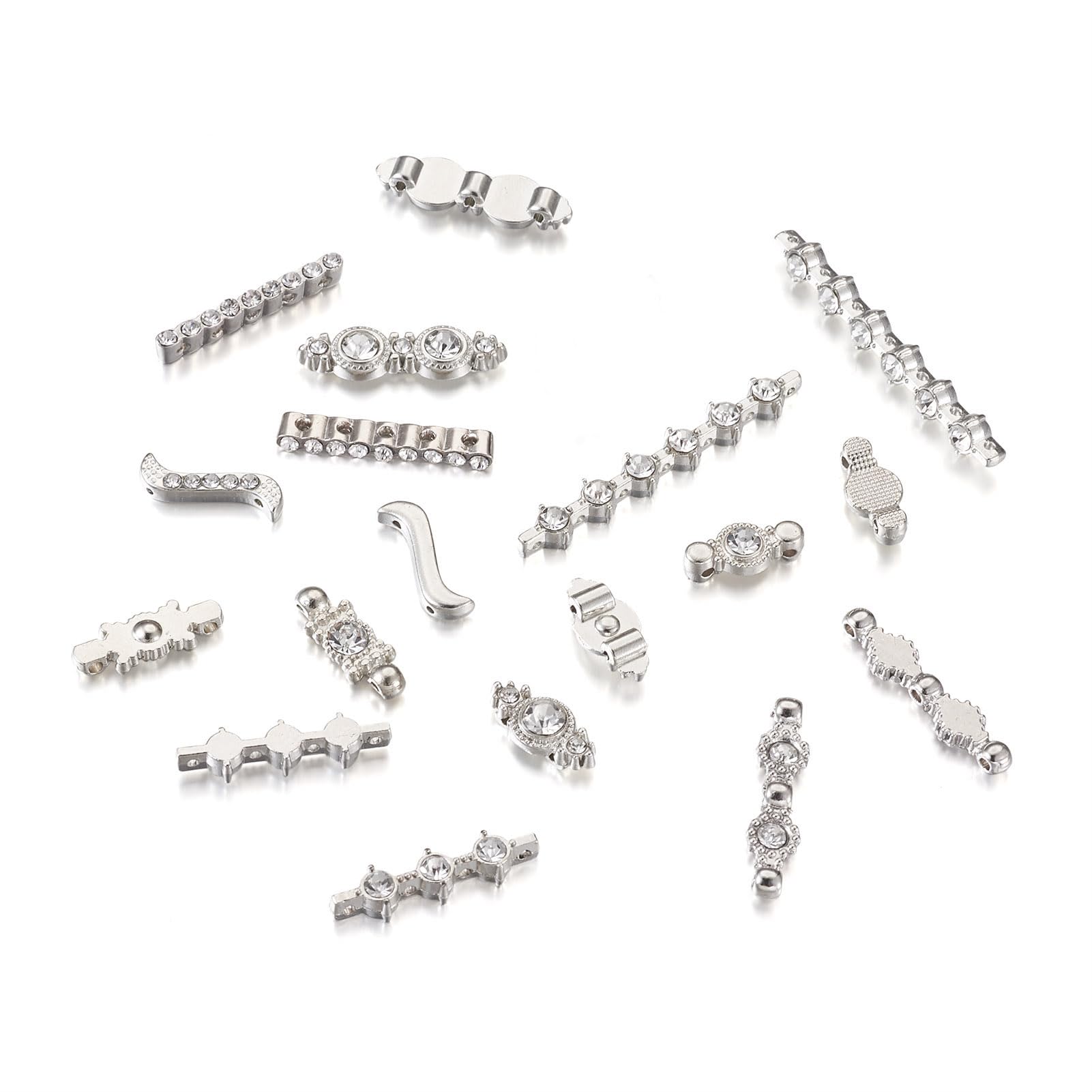 Pandahall 50Pcs Alloy Grade A Rhinestone Spacers Metal Multi-Strand Charms Links Mixed Shape Crystal End Bar for Jewelry Making