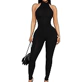 NIFTRIRY One Piece Jumpsuits for Women Sleeveless Halter Button Strapless Jumpsuits Bodyocn Sexy Jumpsuits Fall Outfits