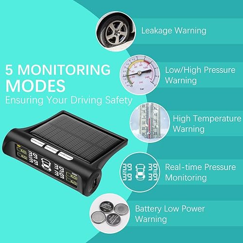 thumbnail image 2 of Solar USB Charging TPMS 6 Sensor Tire Pressure Monitoring System - Solar/USB Charging With Color LCD Display & Voice Alarm Tire Leak Detector 2 of 14