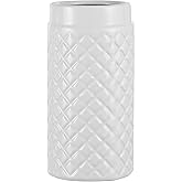 YANWE1 White Ceramic Vase for Flowers, White Ribbed Vase, Large Ceramic Vases, Modern Decorative Vases for Home Decor, Living Room, Office, Fireplace, Dining Table, 8 inches