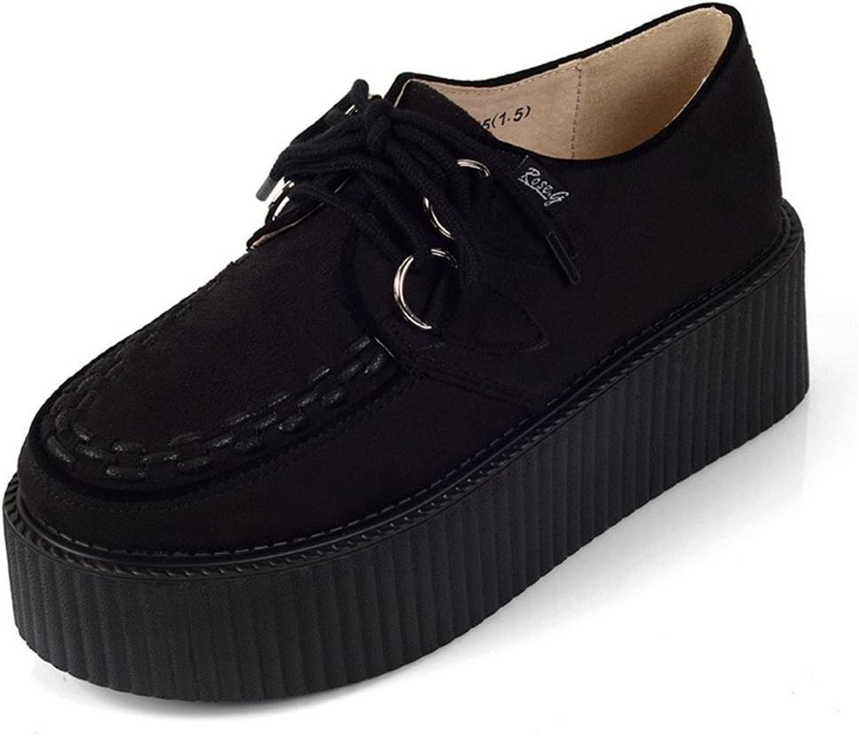 RoseG Women's Handmade Suede Lace Up Flat Platform Creepers Shoe