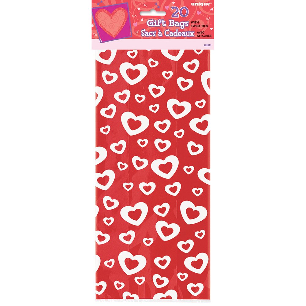 Unique Party 62021 - Cellophane Hearts Afire Valentine Party Bags, Pack of 20