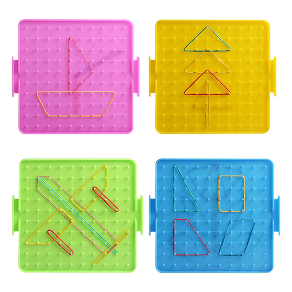 NUOBESTY 4Pcs Nail Board Teaching Aids Set 6.3 Inch Double-Sided Geoboard for Primary Mathematics Learning and Geometry Education Tool for Kids Home and School