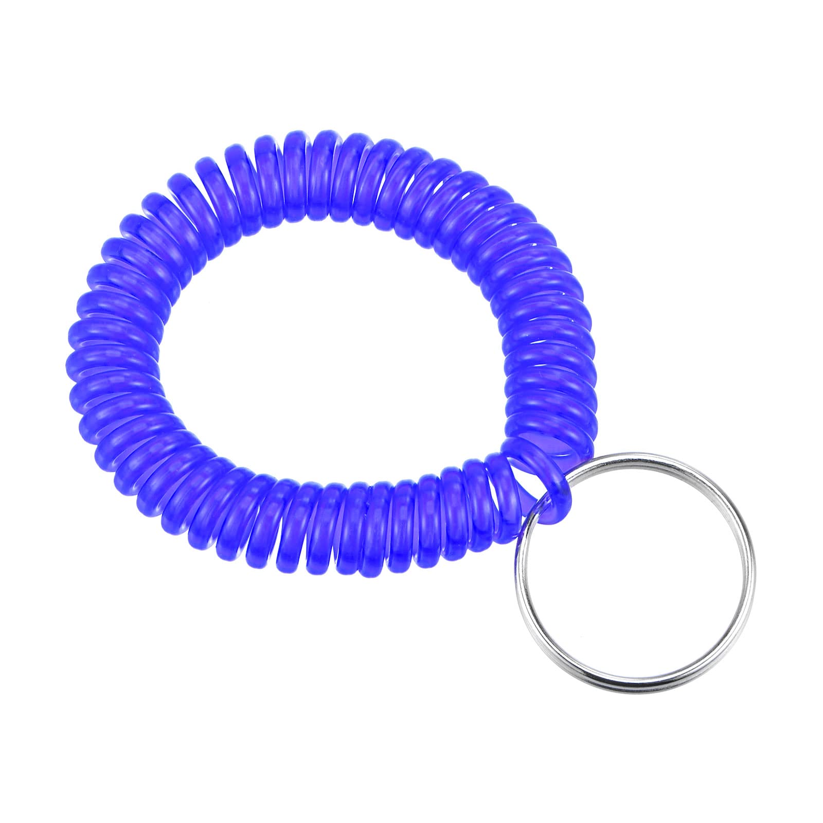 PATIKIL Spiral Keychain, 5 Pack Plastic Wrist Coil Keyring Wristband Stretchable Key Holder Lanyard for Sports Outdoor, Clear Blue