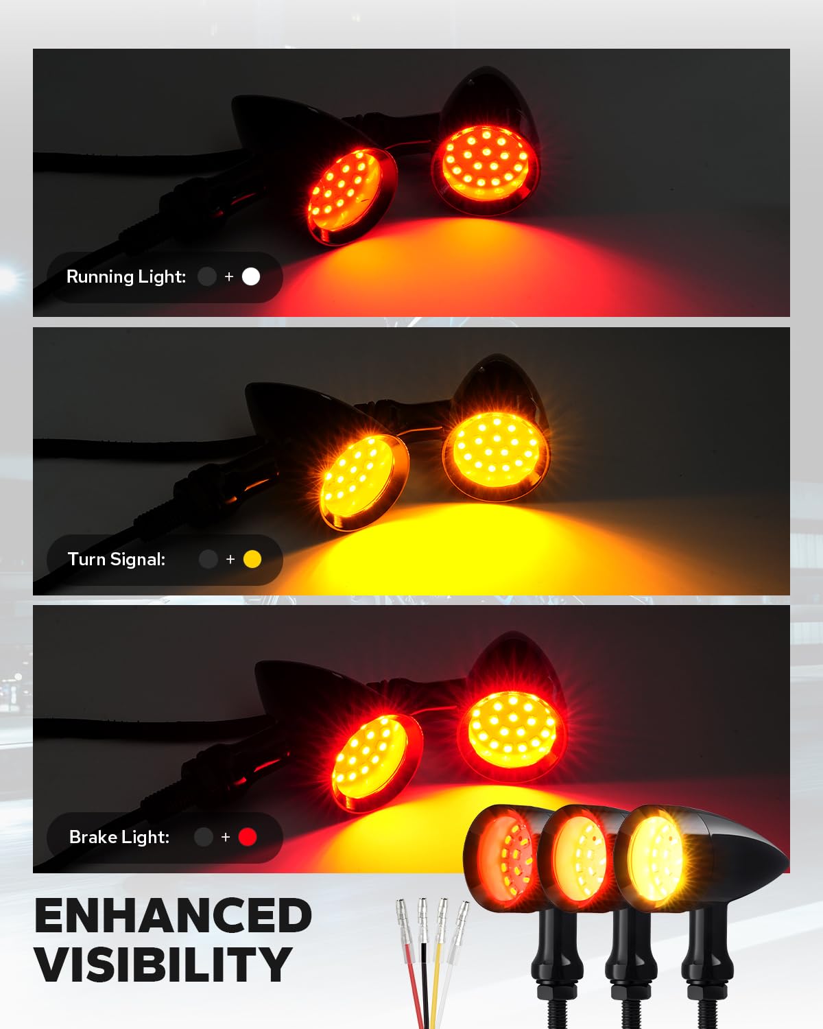 Condition photo showing New/Like New for amazicha motorcycle turn signals 24 leds, rear turn signals led, red yellow beam smd blinker lights with 8mm mounting holes fit for harley dyna yamaha honda suzuki kawasaki