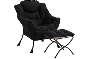 Furlide Lazy Chair with Ottoman, Modern Chair with Folding Footrest, Lounge Accent Chair, Comfortable Reading Chair (Black)