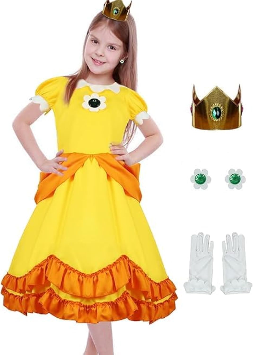 Poboola Princess Peach Costume Daisy Cosplay Dress Super Brothers ...