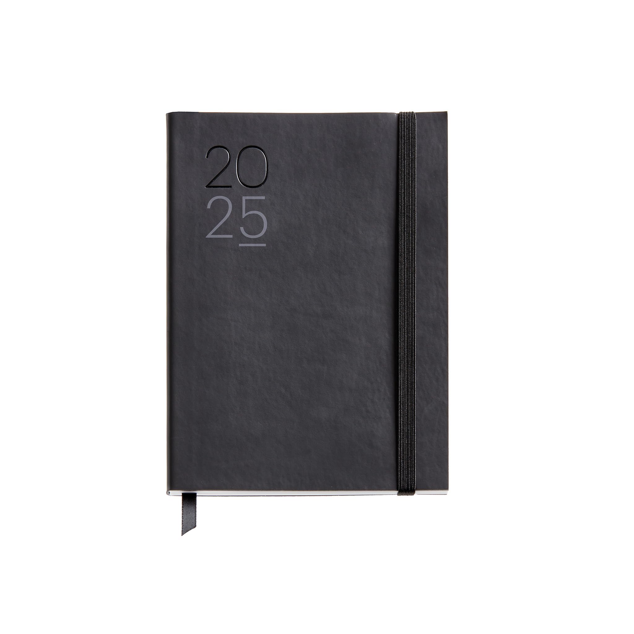 Miquelrius - 2025 Diary, Yearly Diary 122 x 168 mm, Day Page Agenda, Flexible Cover with Stitched Leather, 80 g/m² Paper, Catalan, English and Portuguese, Black