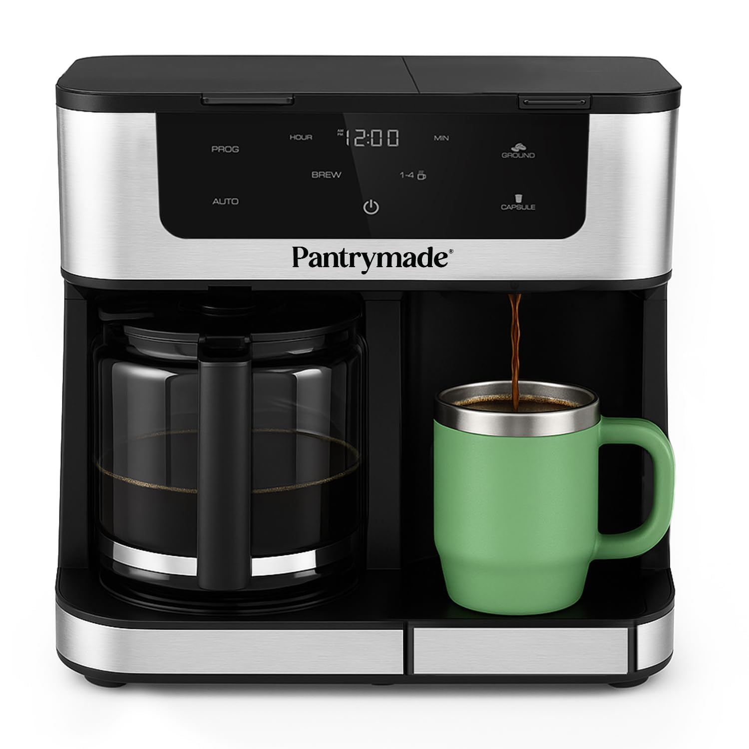 Photo 1 of Pantrymade Dual Brew Coffee Maker | 12 Cup Glass Carafe & Single Serve K-Cup Combo | Programmable Touchscreen Coffee Machine for Ground Coffee or Pods | Auto Shut-Off, Black