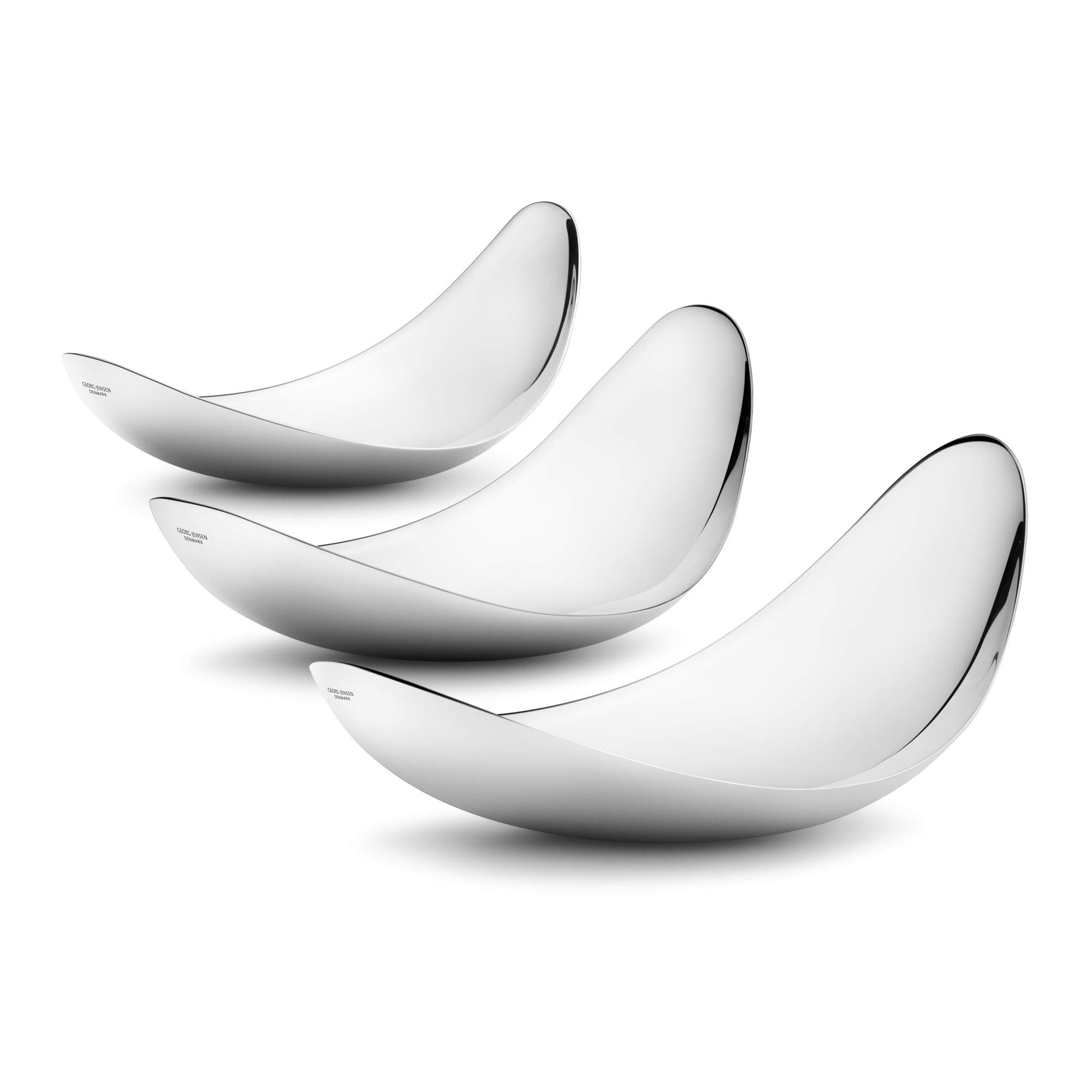 Georg Jensen Leaf Bowl Set in Stainless Steel - Mirror Polished Finish - Stylish Tableware by Helle Damkjær - Pack of 3